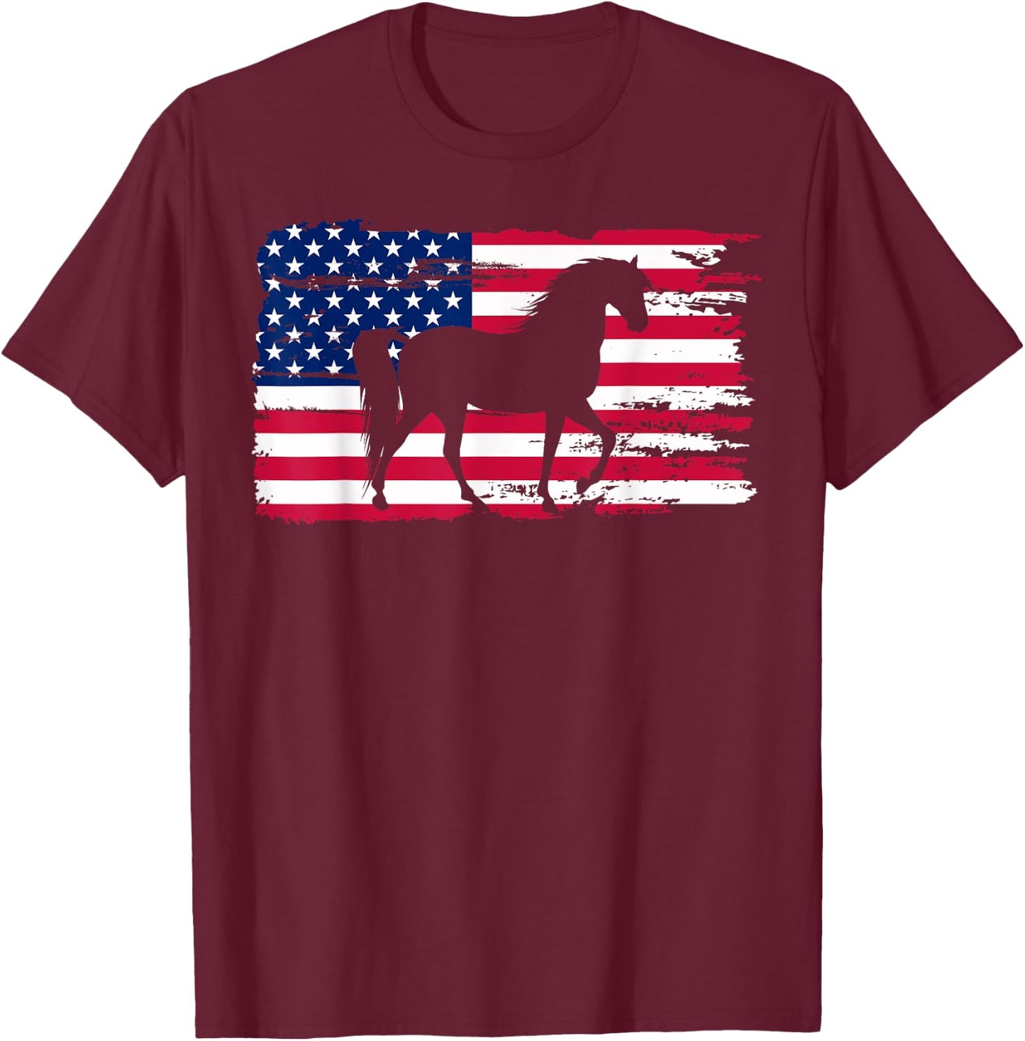 Patriotic Black Horse American Flag USA 4th of July T-Shirt - T-Shirt | Maroon