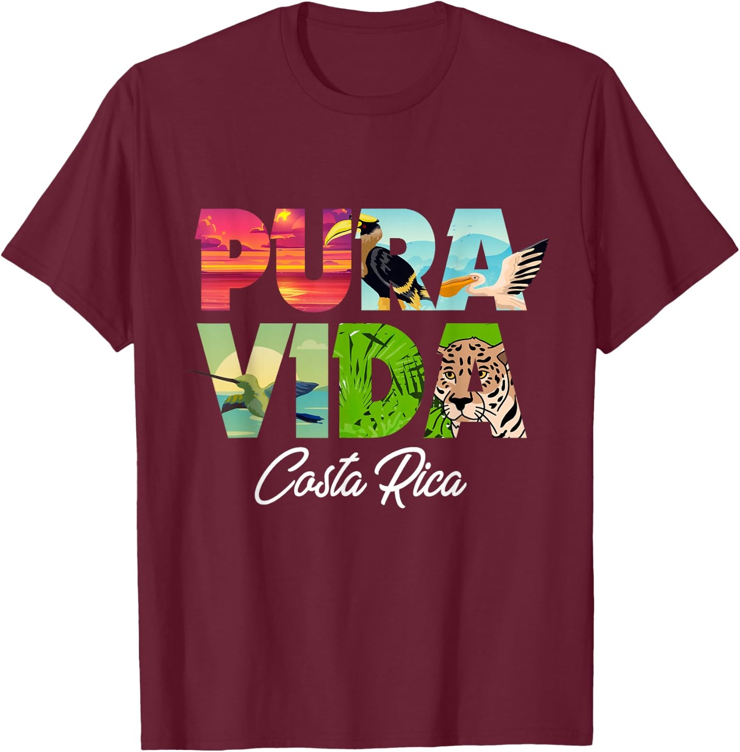 Pura Vida Costa Rica Souvenir - Cool Central America Travel T-Shirt - T-Shirt | Maroon