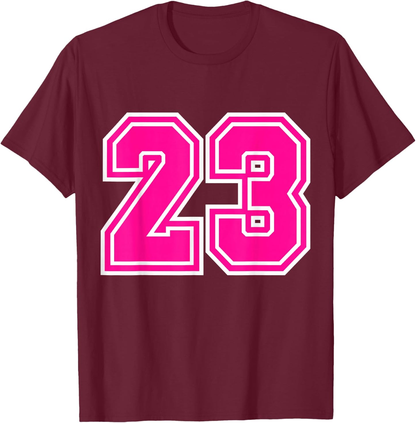 Number #23 Pink Sports Team T-Shirt - T-Shirt | Maroon