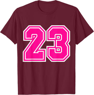 Number #23 Pink Sports Team T-Shirt - T-Shirt | Maroon