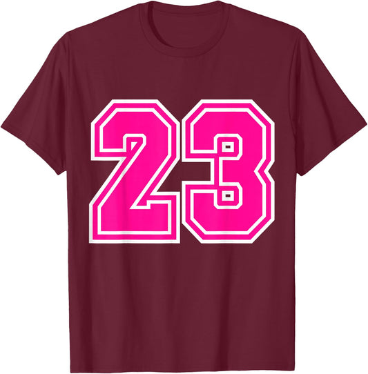 Number #23 Pink Sports Team T-Shirt - T-Shirt | Maroon