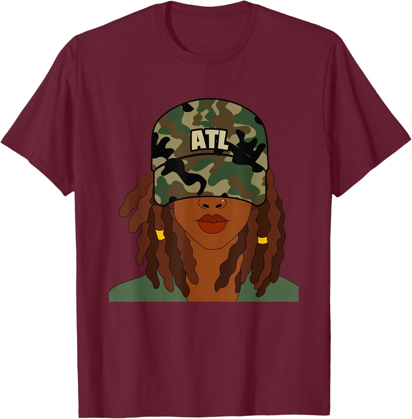 ATL Black Woman From Atlanta Locs Camo T-Shirt - T-Shirt | Maroon