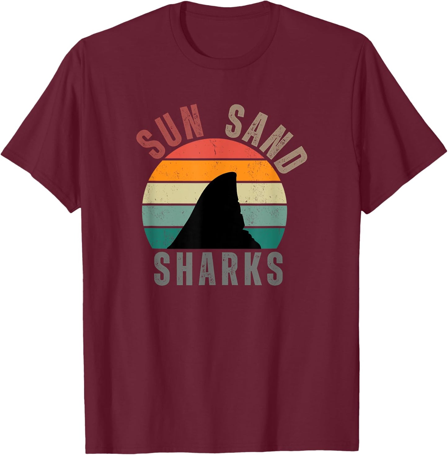 Retro Sunset Sun Sand Sharks Casual Summer Beach Men Women Kids T-Shirt - T-Shirt | Maroon
