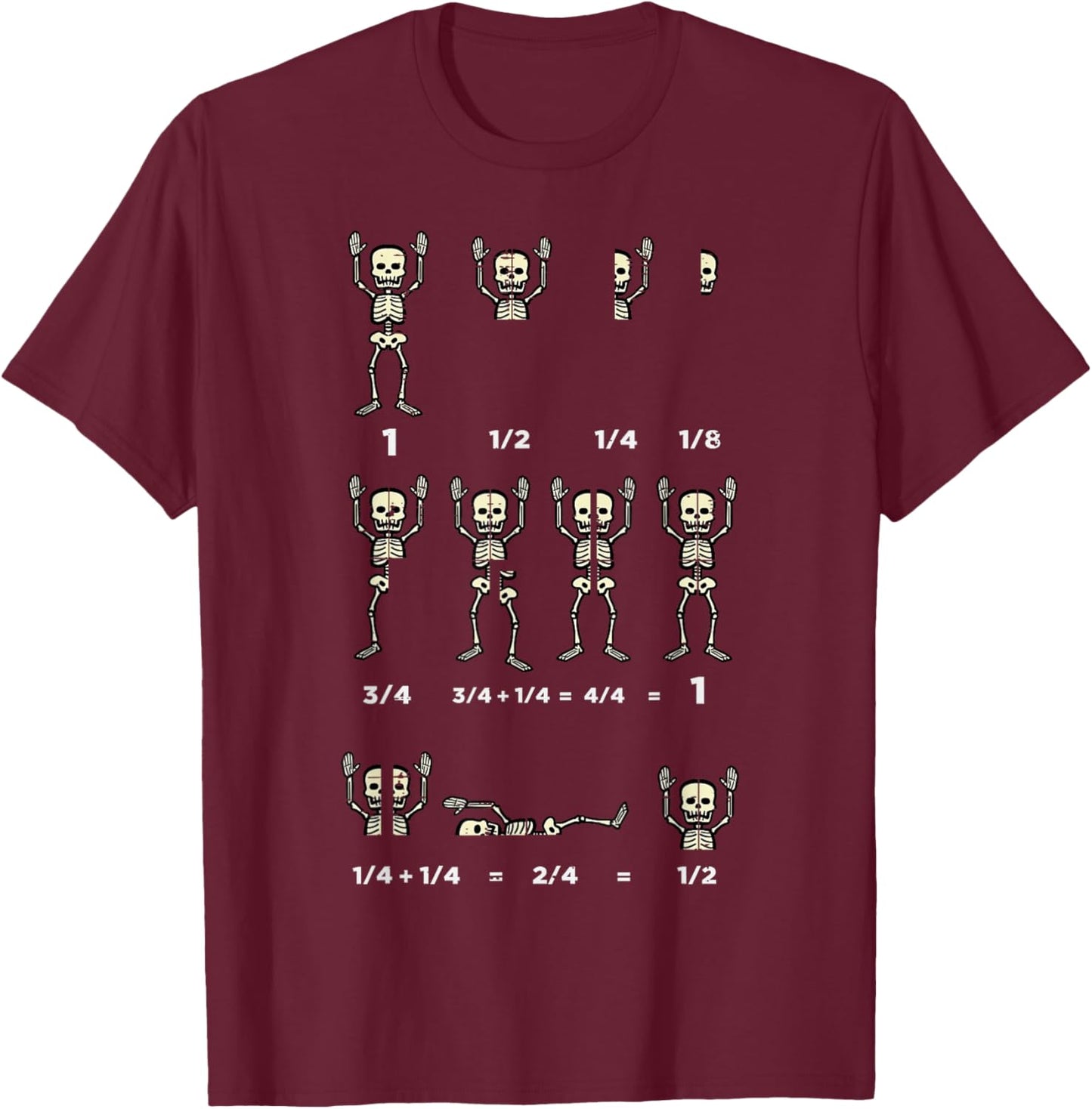 Halloween Skeleton Math Fraction Funny Teacher Men Women T-Shirt - T-Shirt | Maroon