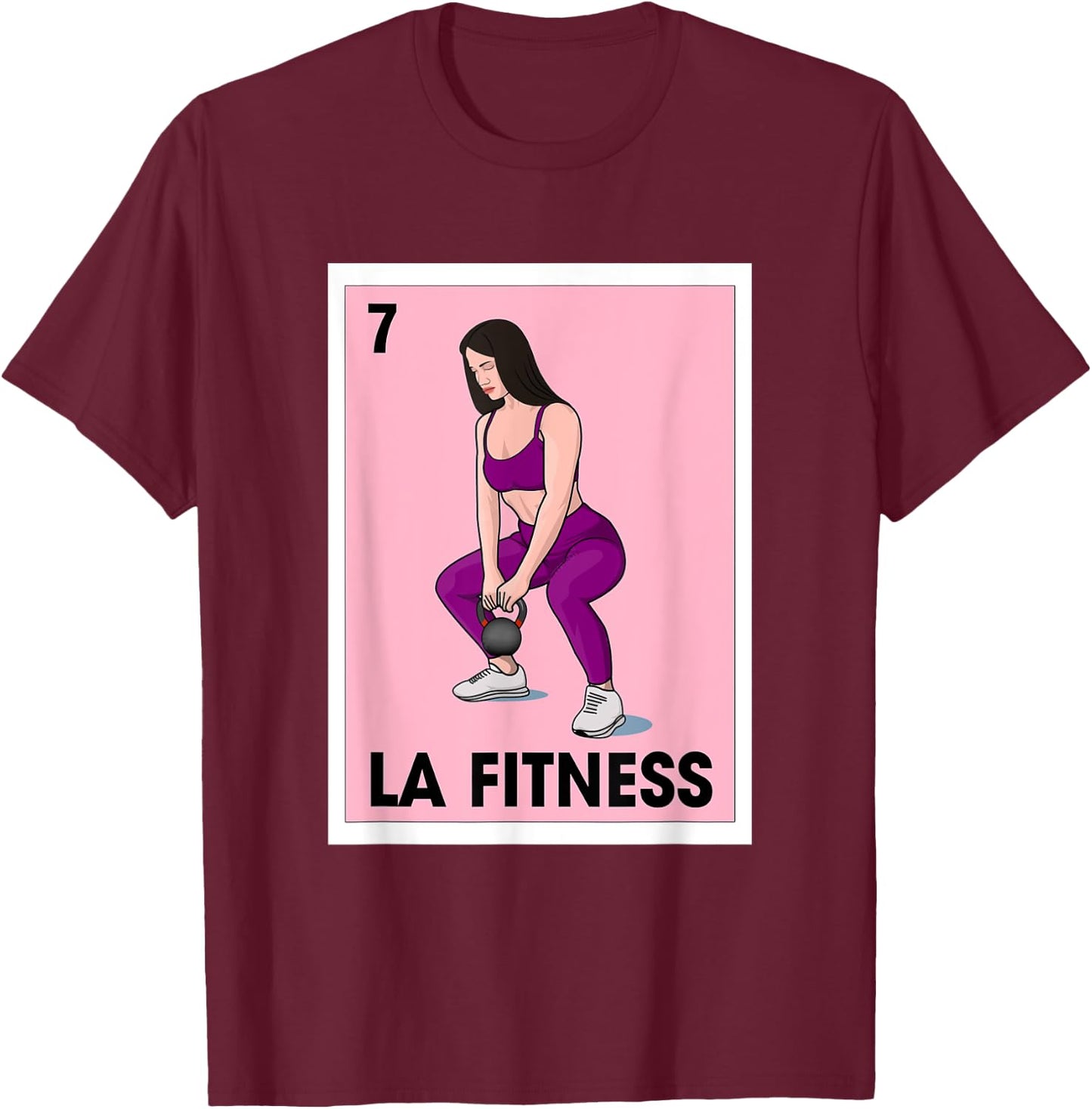 La Fitness Mexican Bingo Card Game Workout Gym Exercise T-Shirt - T-Shirt | Maroon