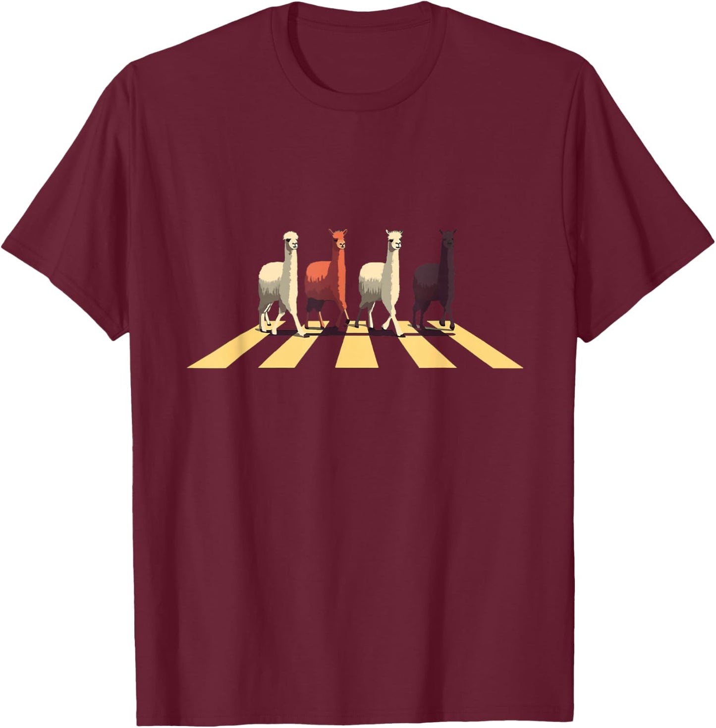 Funny lama crossing Abbey street Road Llama Alpaca T-Shirt - T-Shirt | Maroon
