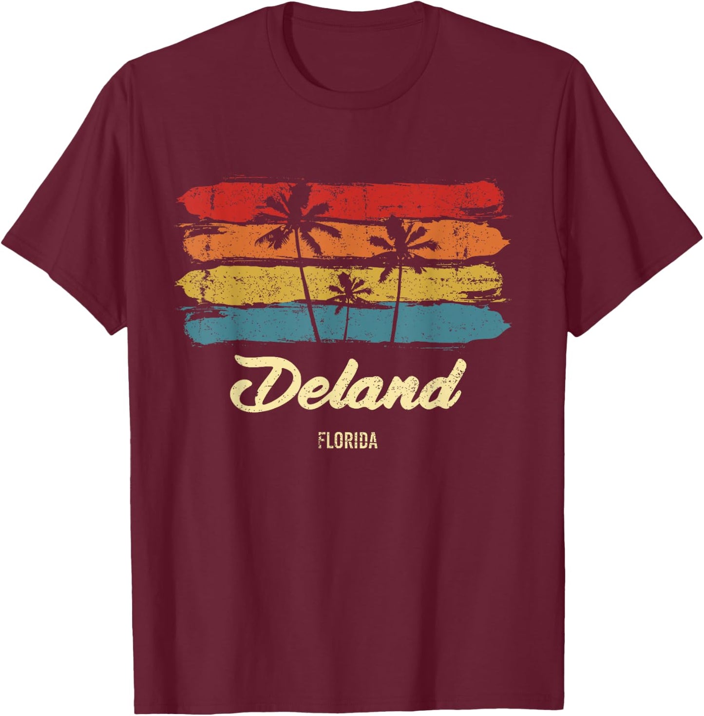 Vintage Deland Florida Palm Trees FL Retro T-Shirt - T-Shirt | Maroon