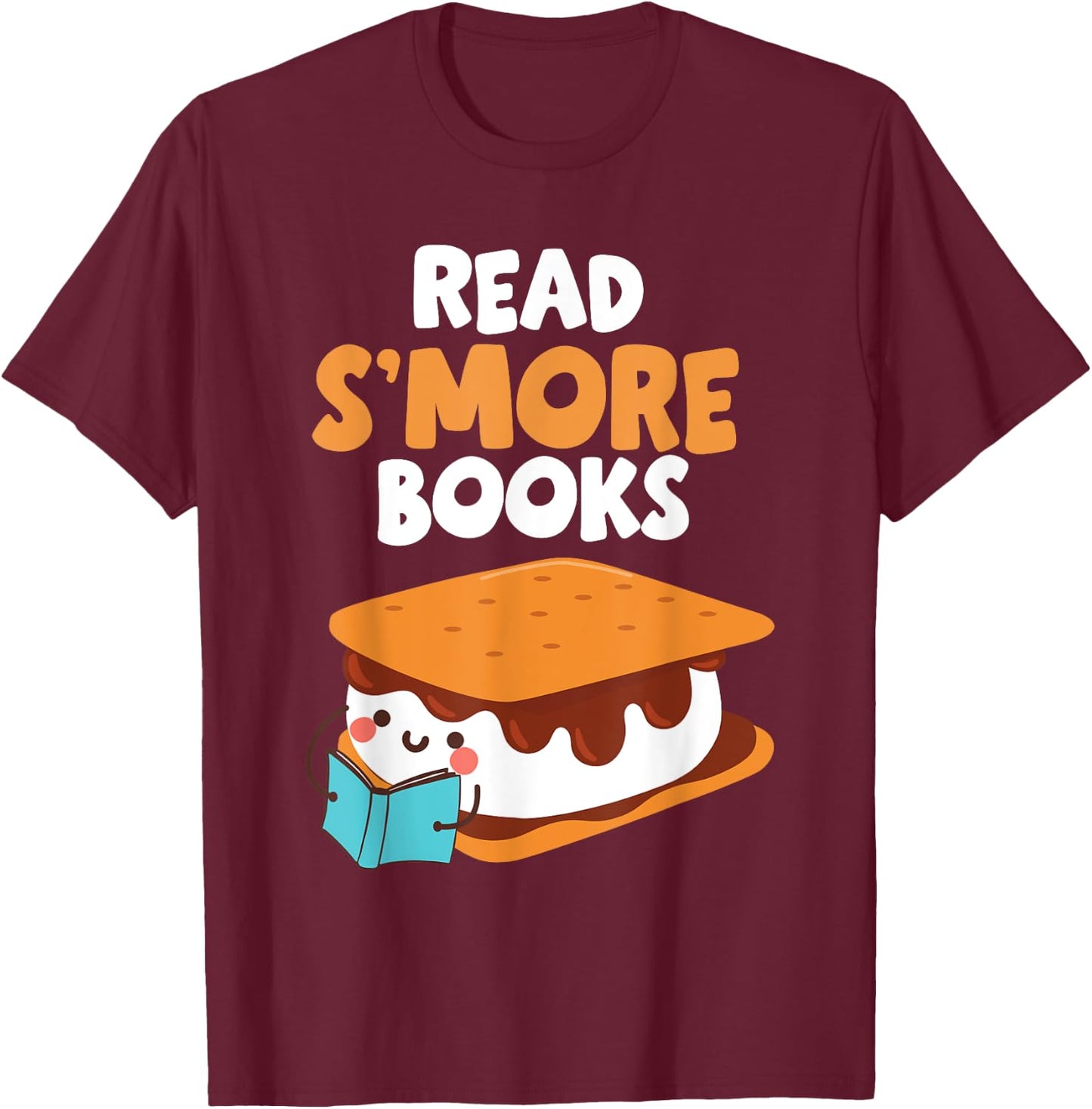 Marshmallow Camping Campfire Funny Read Smore Books T-Shirt - T-Shirt | Maroon