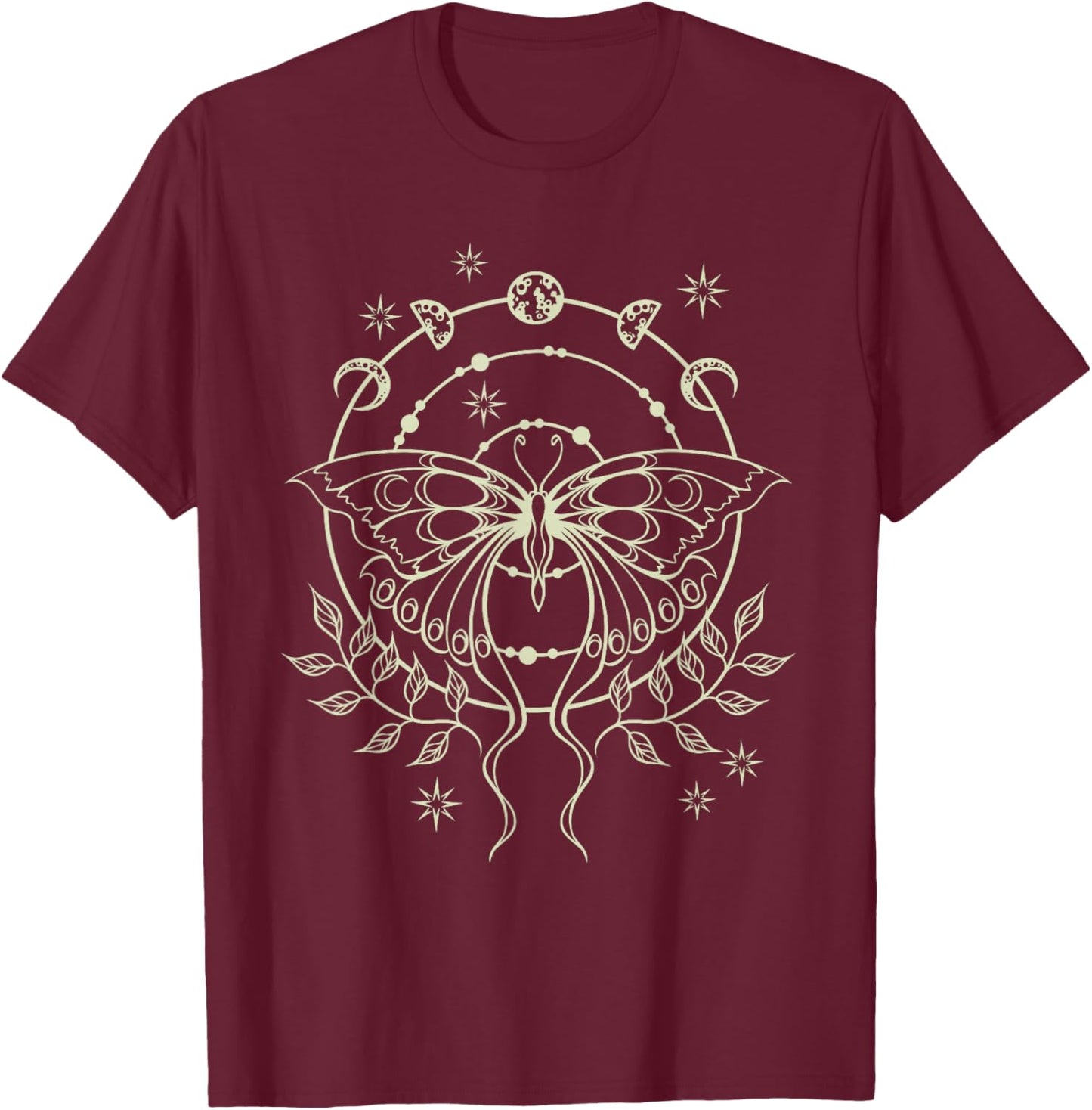 Fairy Grunge Fairycore Alt Emo Moon Phases Goth Moth T-Shirt - T-Shirt | Maroon