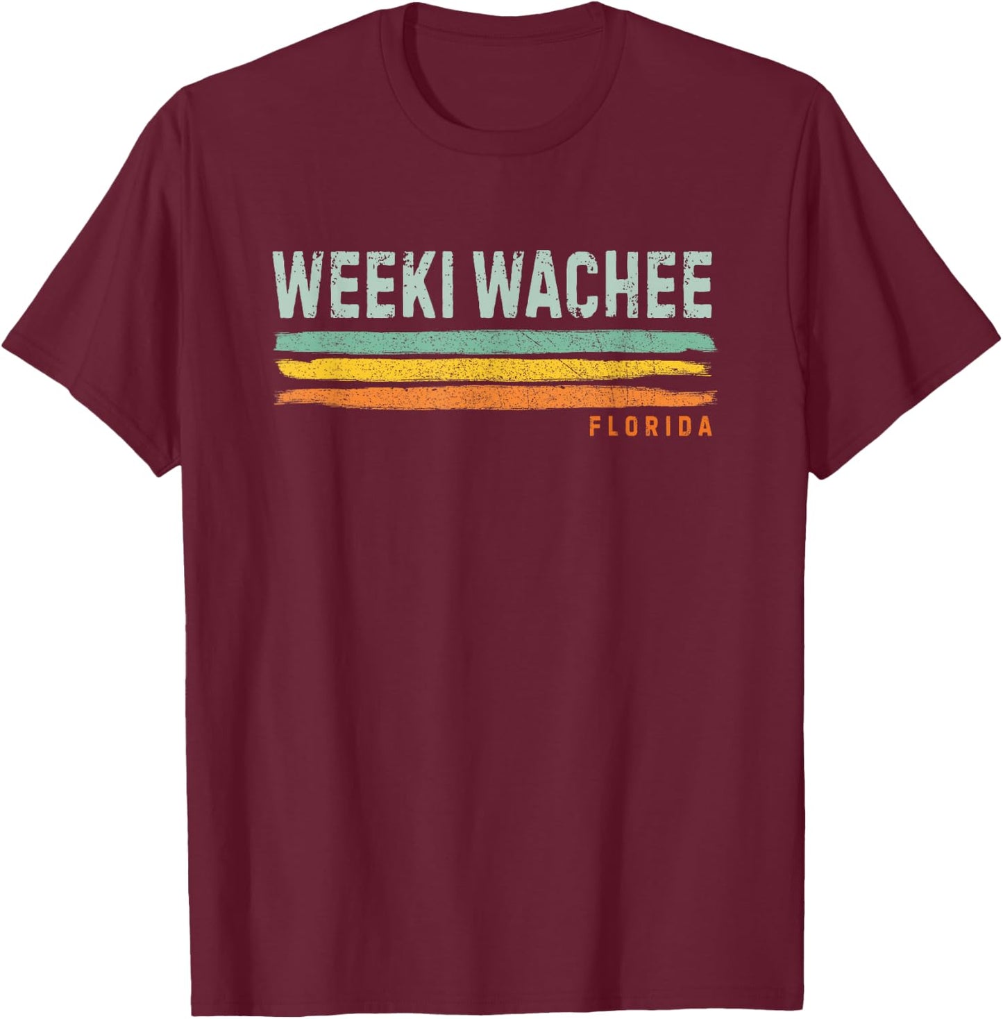 Vintage Stripes Weeki Wachee FL T-Shirt - T-Shirt | Maroon
