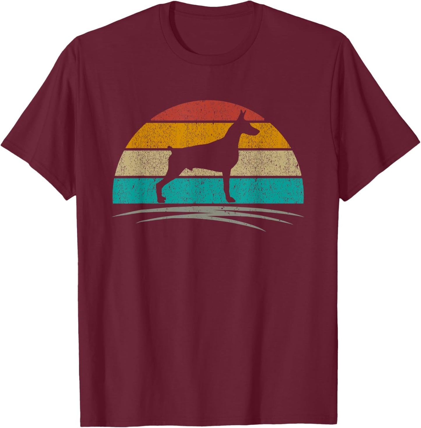 Doberman Retro Sunset Distressed Mom Dad Dog Lover T-Shirt - T-Shirt | Maroon