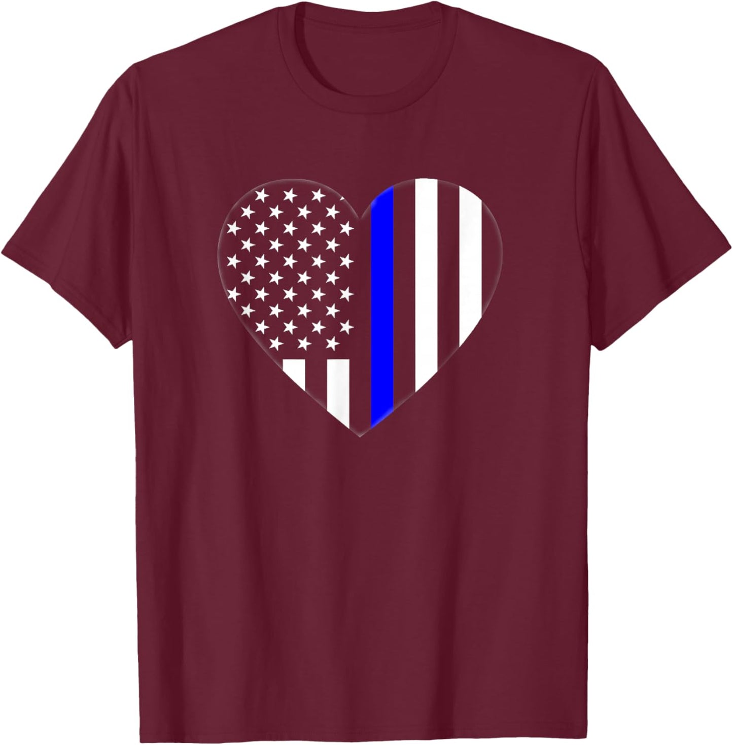 Love Our Police Officer US Flag Heart Thin Blue Line T-Shirt - T-Shirt | Maroon