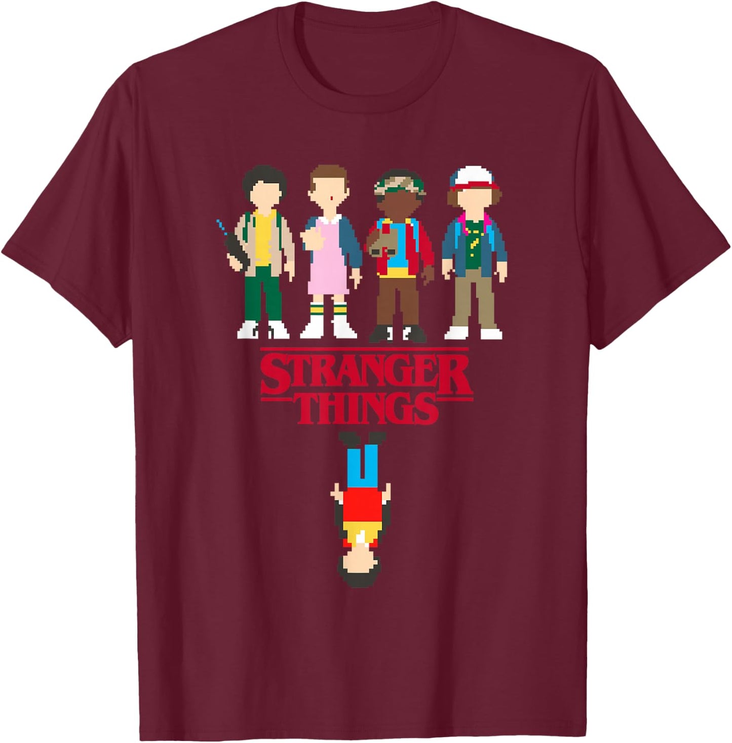 Stranger Things Retro 8-Bit Pixel The Party Upside Down Logo T-Shirt - T-Shirt | Maroon