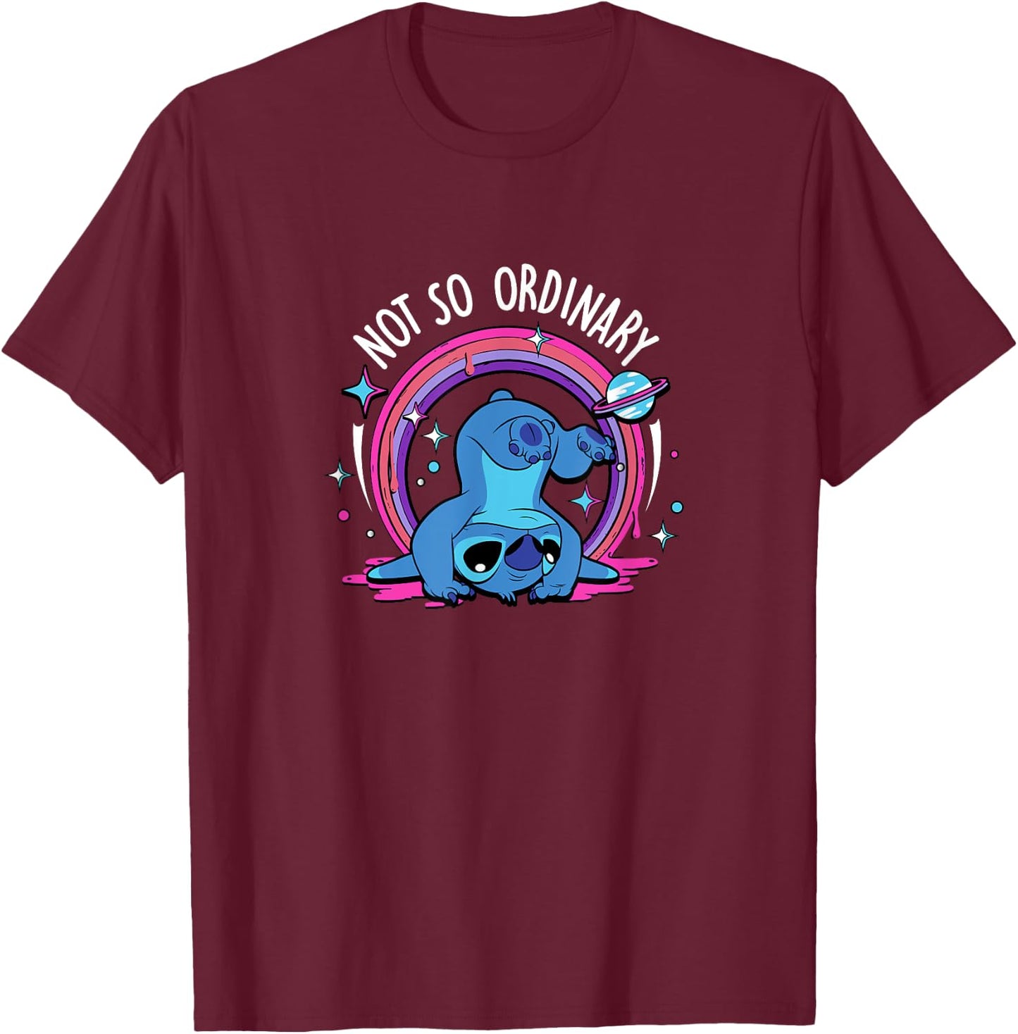 Disney Lilo & Stitch Not So Ordinary Playful Stitch Poster T-Shirt - T-Shirt | Maroon