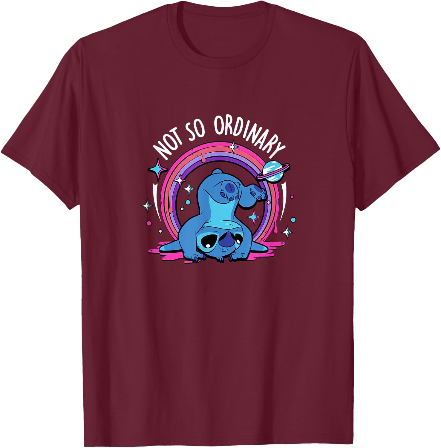Disney Lilo & Stitch Not So Ordinary Playful Stitch Poster T-Shirt - T-Shirt | Maroon