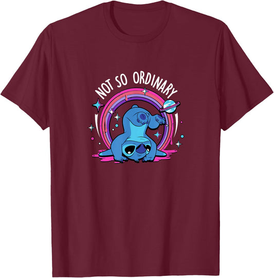 Disney Lilo & Stitch Not So Ordinary Playful Stitch Poster T-Shirt - T-Shirt | Maroon