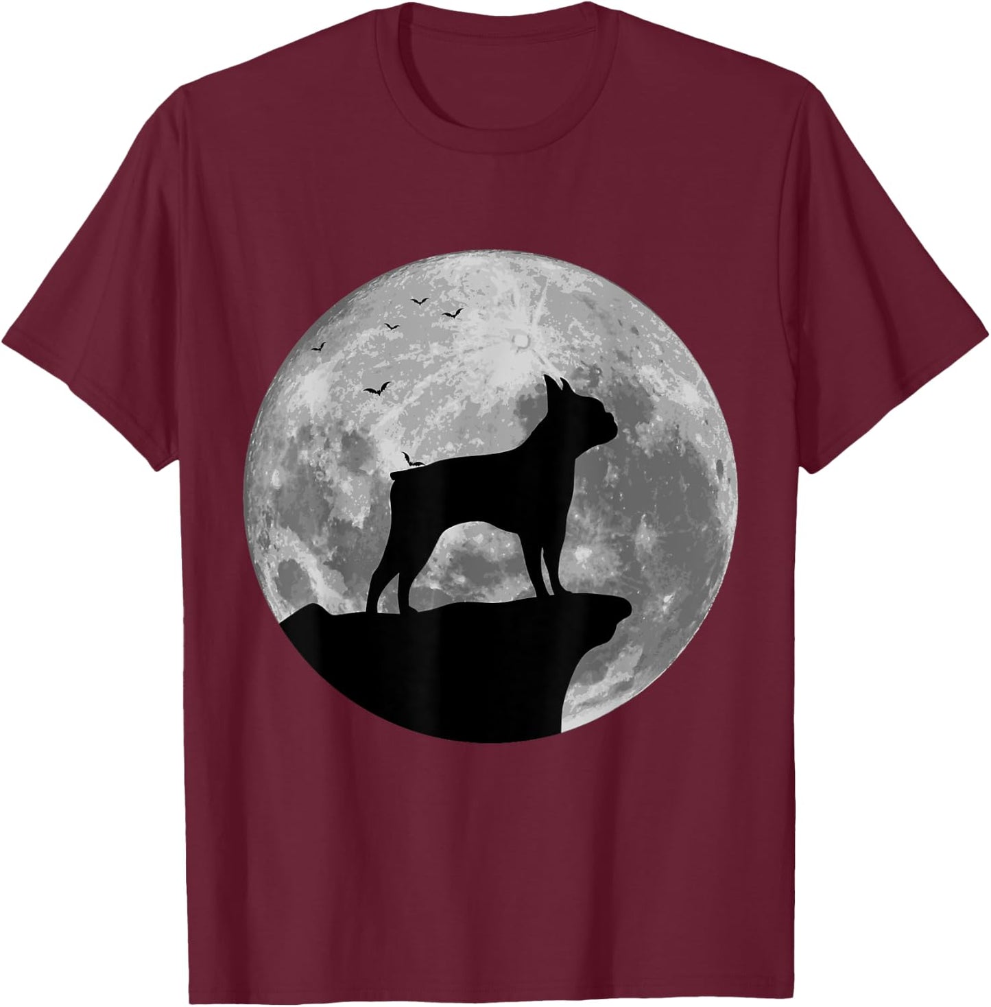 Boston Terrier Silhouette In The Moon Halloween Costume T-Shirt - T-Shirt | Maroon