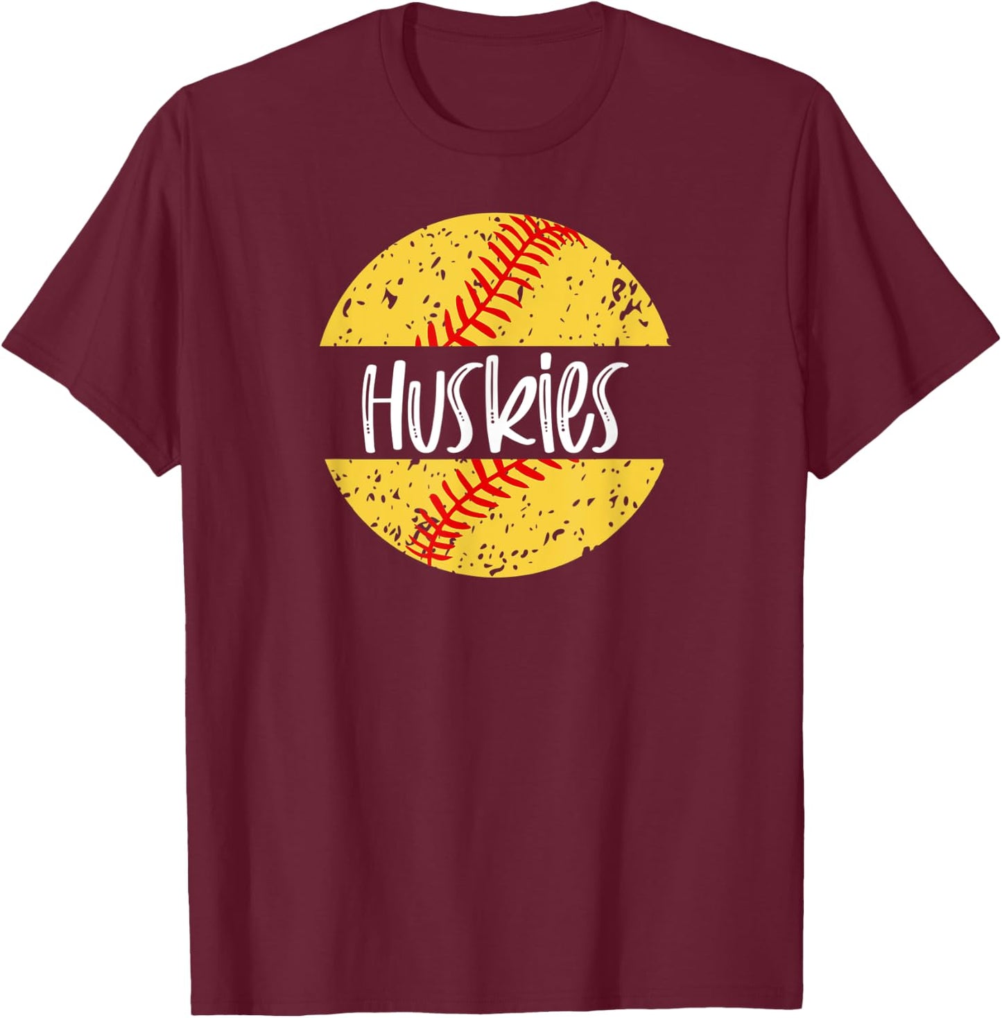 Huskies Softball Team Mascot School Spirit Game Day T-Shirt - T-Shirt | Maroon