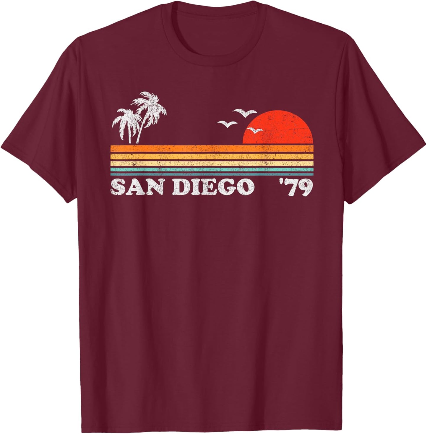 Vintage San Diego California Beach Retro Surfing 70's Gift Women Kids T-Shirt - T-Shirt | Maroon
