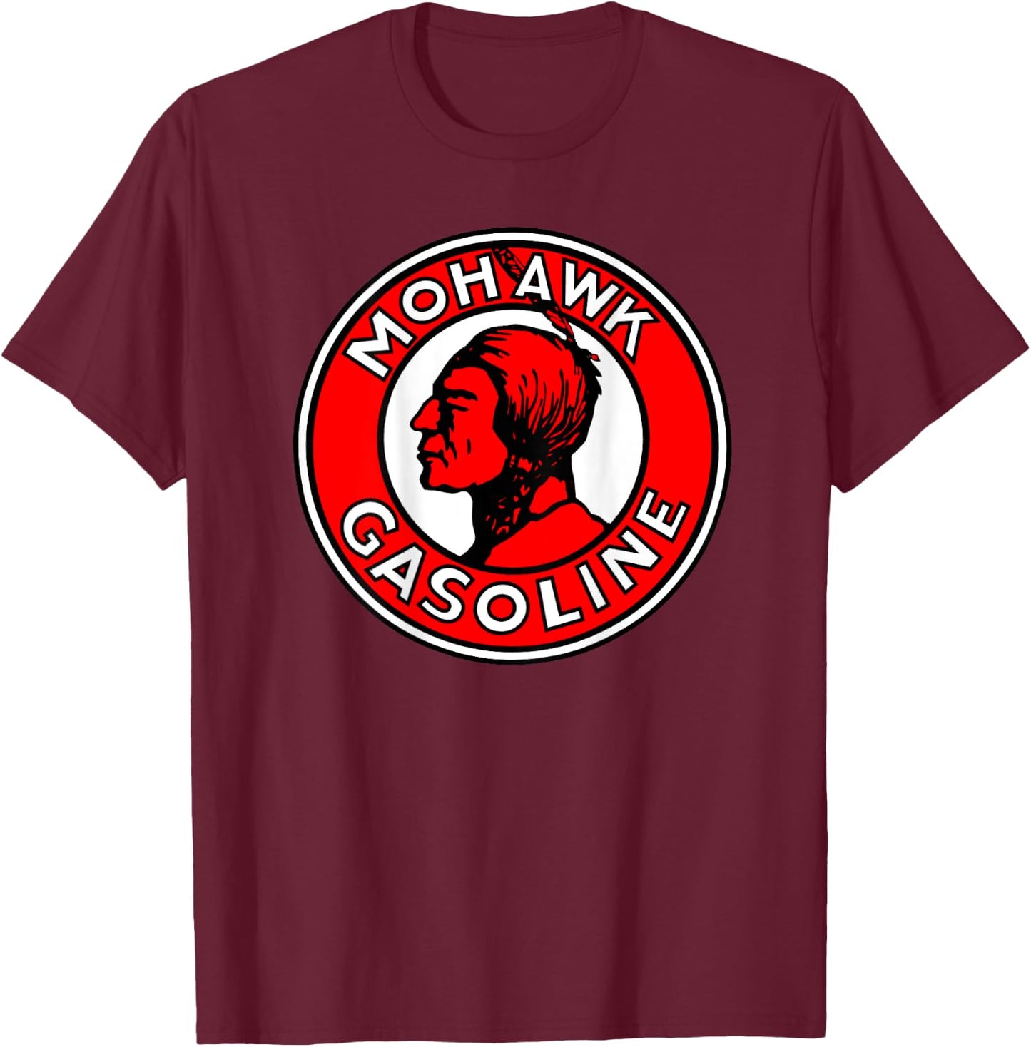 Back Print Only Retro Vintage Gas Station Mohawk Gasoline T-Shirt - T-Shirt | Maroon