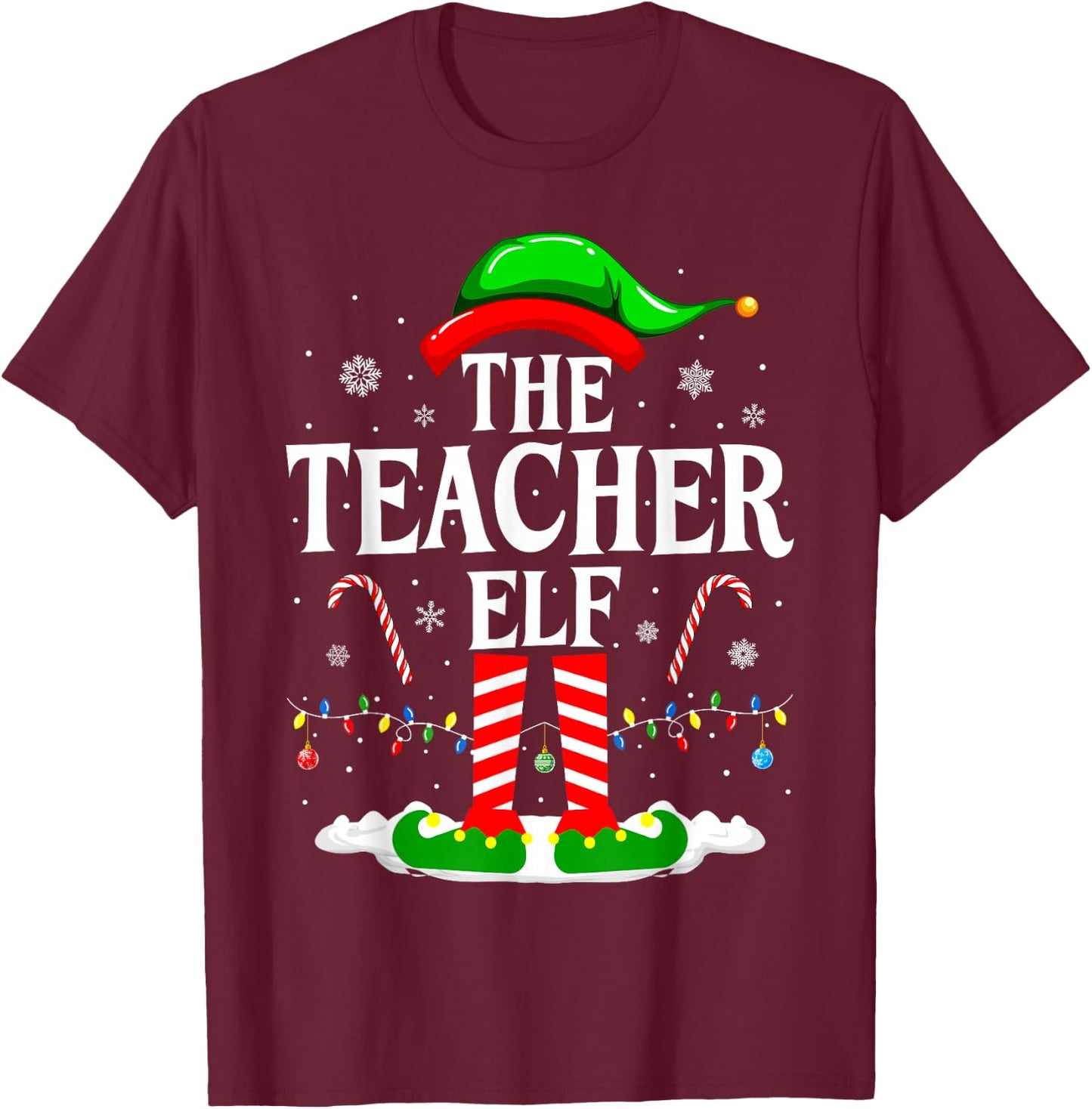The Teacher Elf Xmas Teachers Funny Christmas Teacher Elf T-Shirt - T-Shirt | Maroon