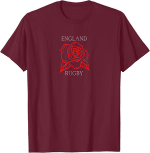 Historic Designs England Rugby Rose - England Rugby Football Top T-Shirt - T-Shirt | Maroon