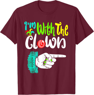 InGENIUS Circus & Carnival Store -Adults Black Halloween Casual Humorous Modern 'I'm With The Clown' Letter Print T-Shirt - T-Shirt | Maroon