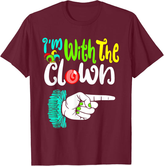 InGENIUS Circus & Carnival Store -Adults Black Halloween Casual Humorous Modern 'I'm With The Clown' Letter Print T-Shirt - T-Shirt | Maroon