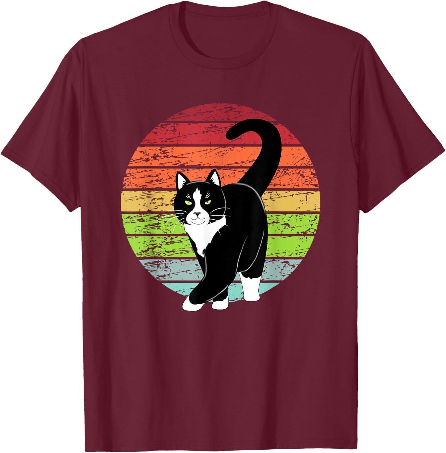 Retro Black Tuxedo Cat Lover Cat Kitty Lover - Green Eyes Women Kids T-Shirt - T-Shirt | Maroon