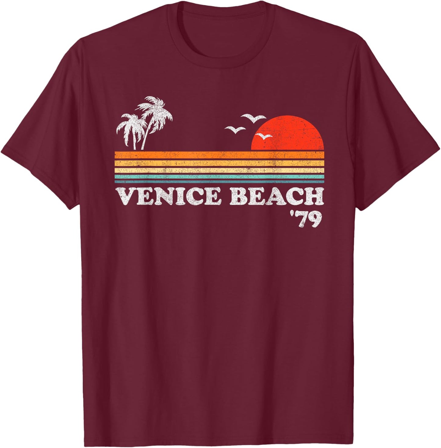Vintage Venice Beach California Retro Sunset Surf 70's Gift Men Women Kids T-Shirt - T-Shirt | Maroon