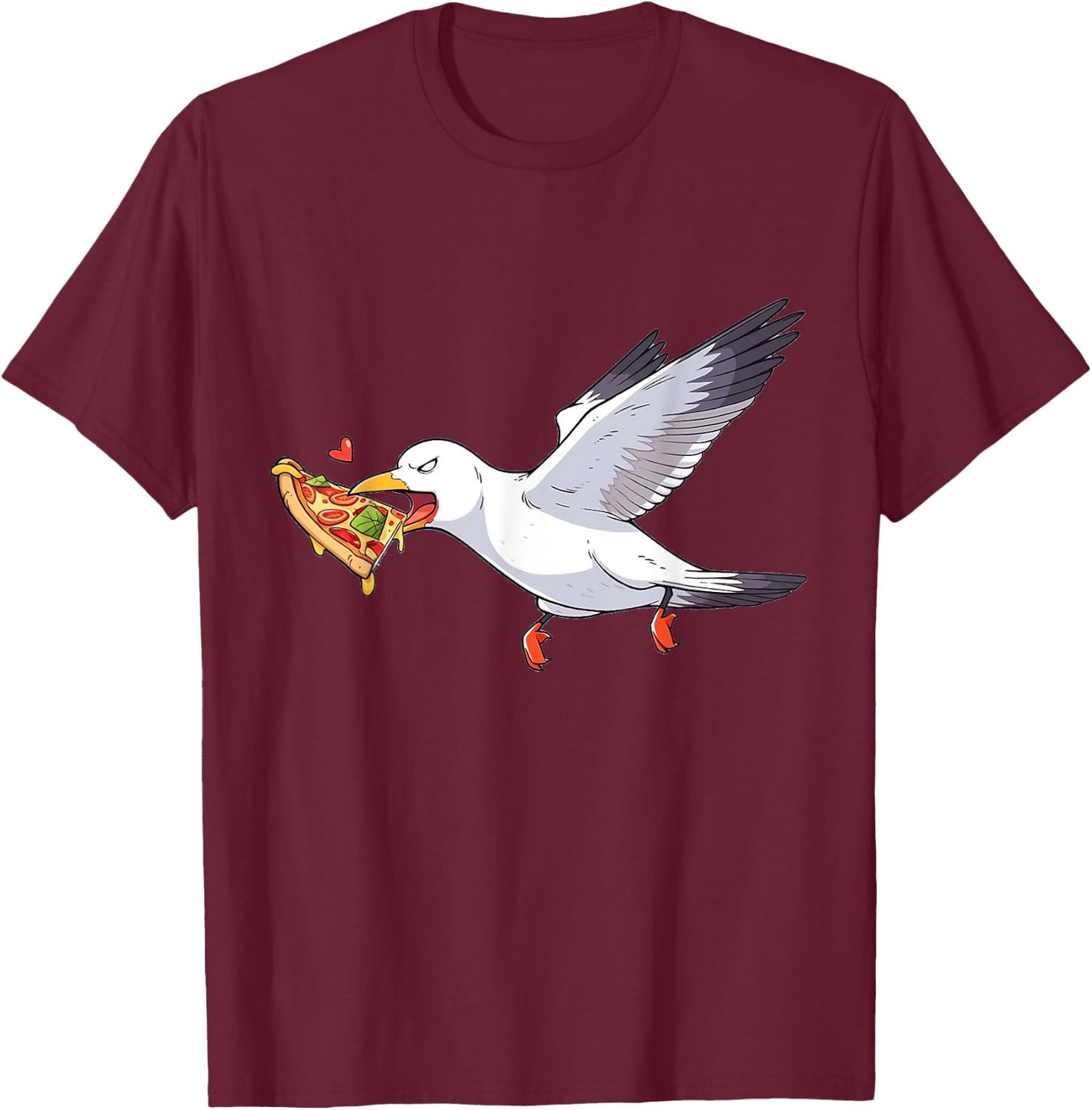 Cranky Seagull Funny Shirt Beach Birds Stealing Pizza Summer T-Shirt - T-Shirt | Maroon