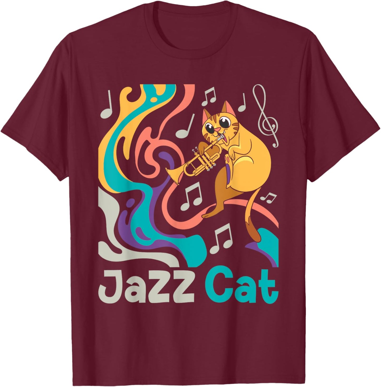 Jazz Cat - Trumpet Lover Trumpeter Marching Band T-Shirt - T-Shirt | Maroon