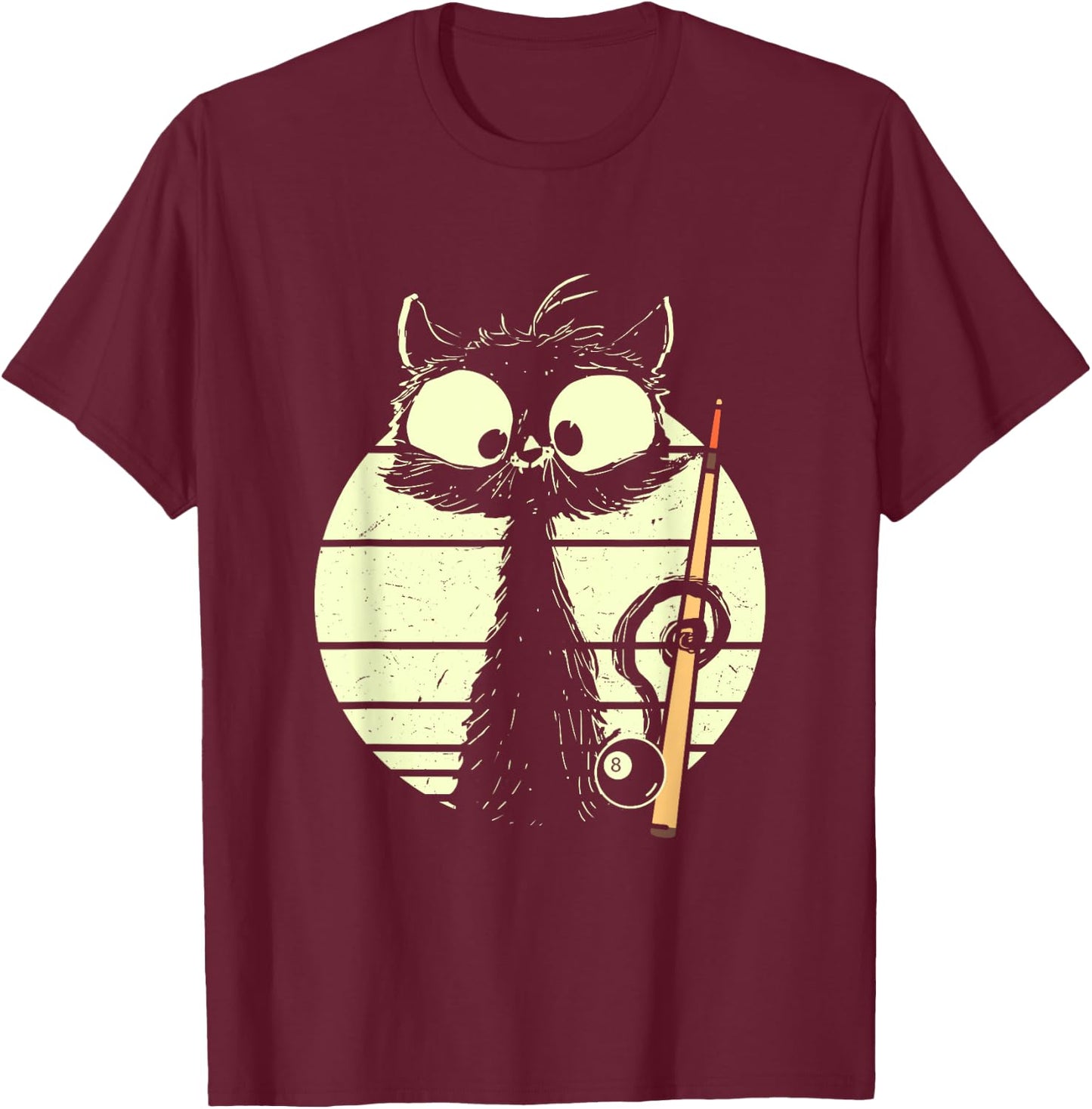 Cat With Billiard Pool Snooker Billiard Ball Cute Cat T-Shirt - T-Shirt | Maroon
