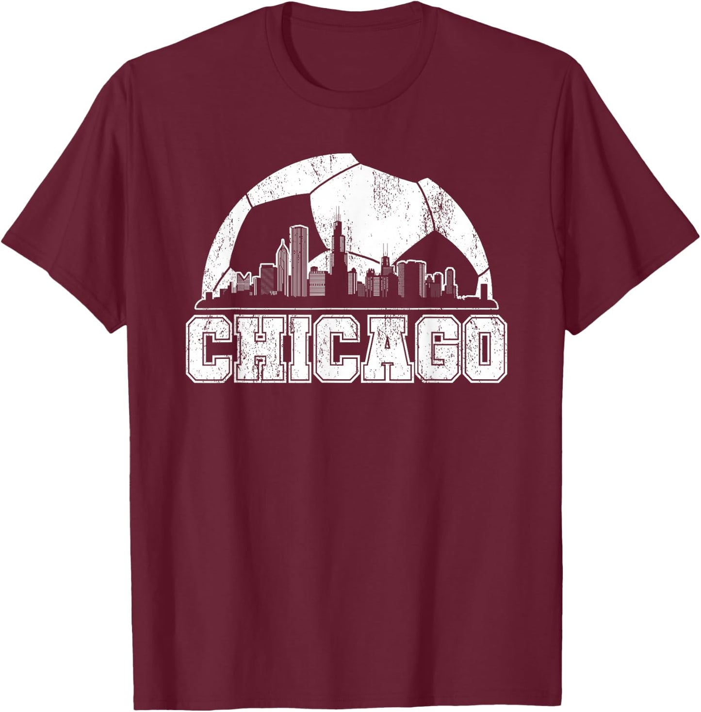 Chicago Skyline Soccer Lover T-Shirt - T-Shirt | Maroon