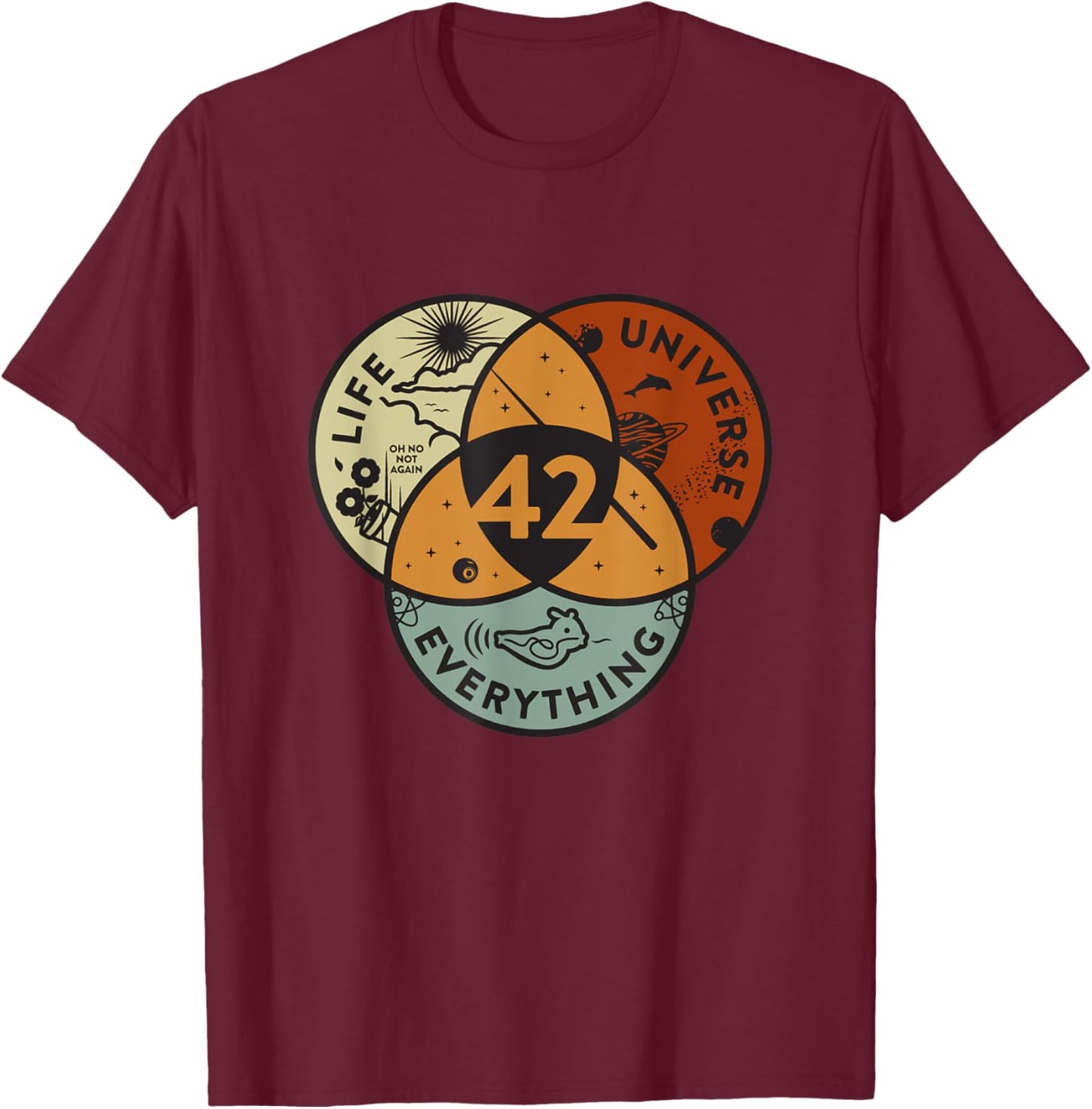 Venn Diagram Life The Universe And Everything - 42 Life T-Shirt - T-Shirt | Maroon