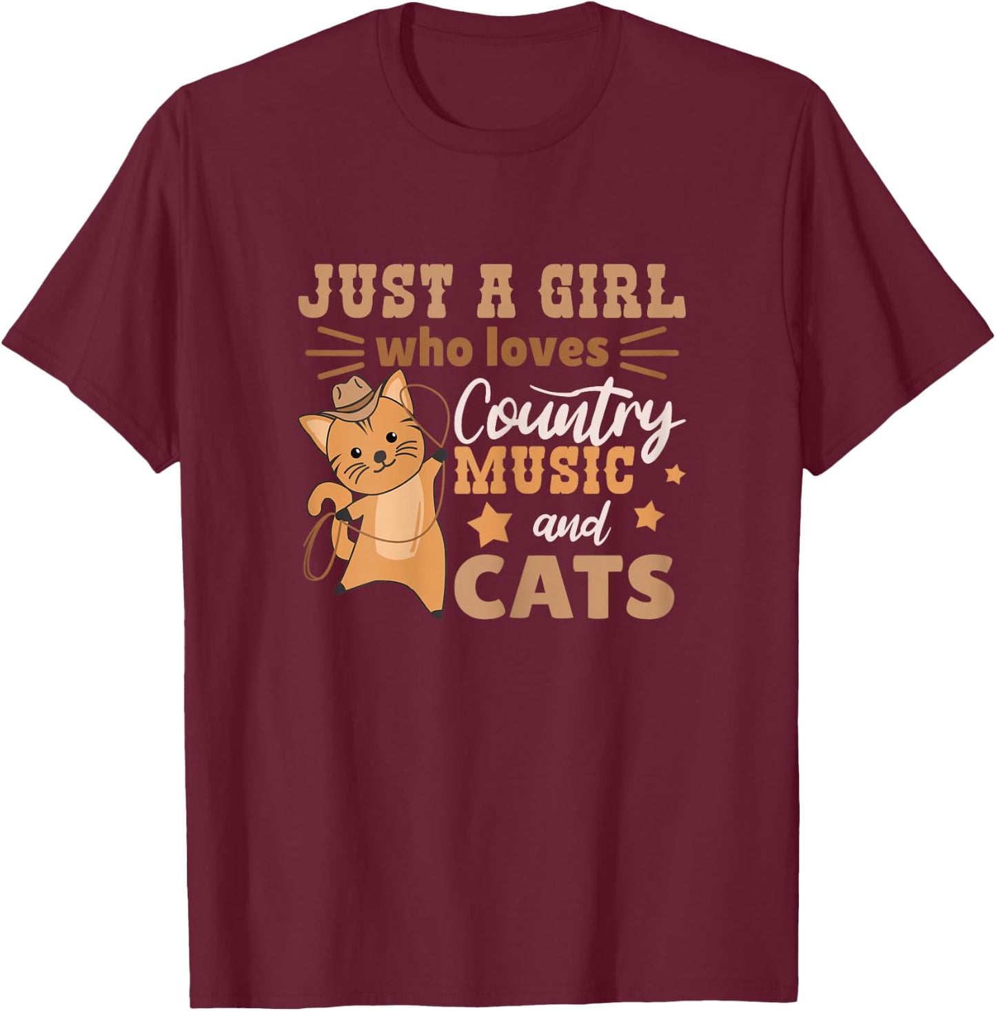 Just A Girl Who Loves Country Music And Cats T-Shirt - T-Shirt | Maroon