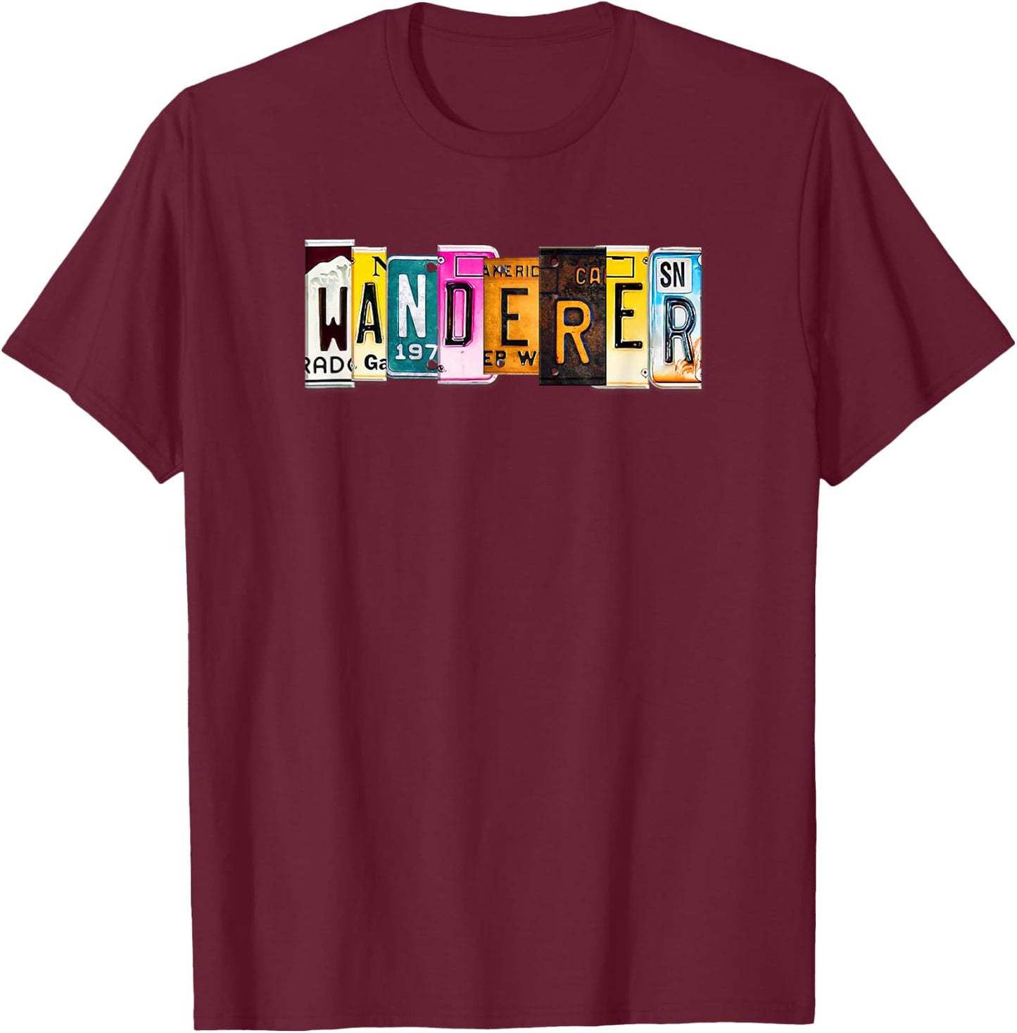 License Plate Wanderer Hiker Camping Crew RV Traveler T-Shirt - T-Shirt | Maroon