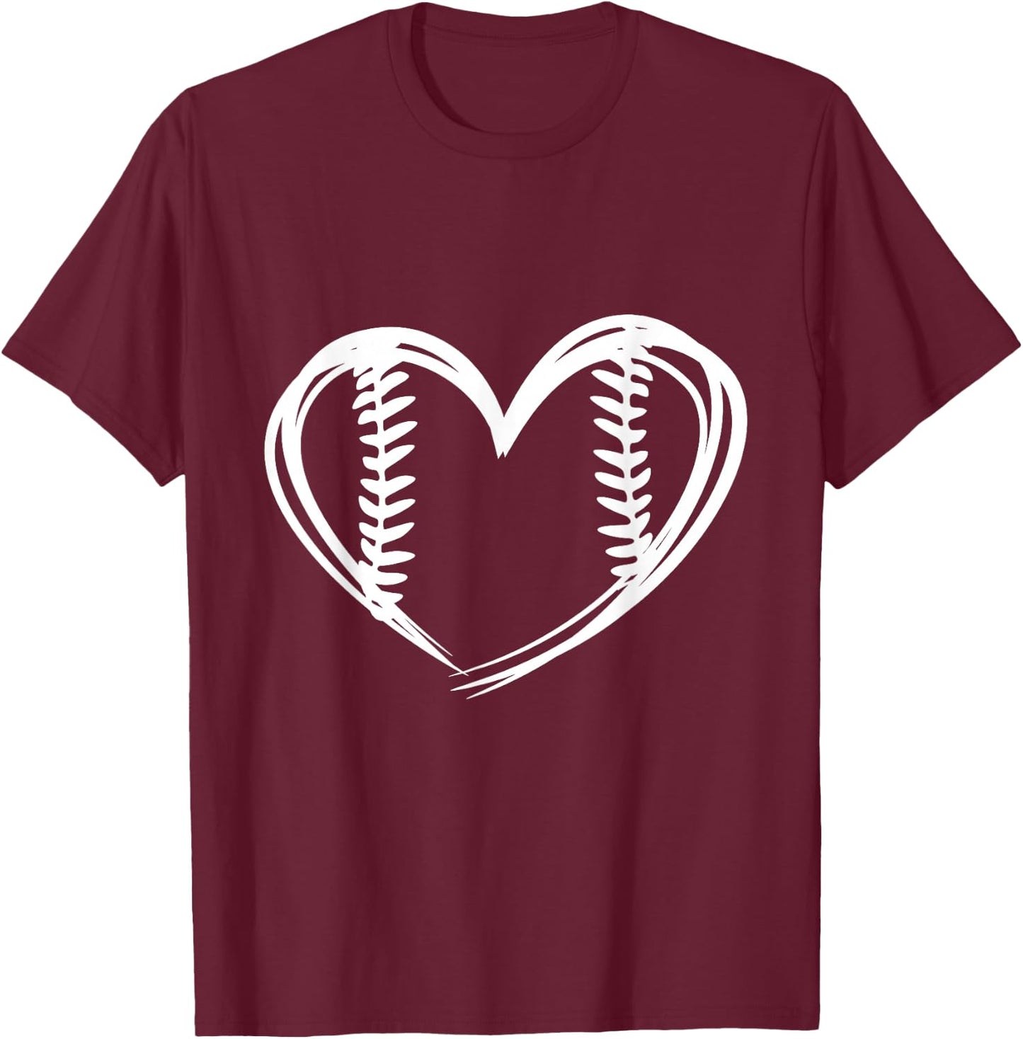 Women Teens Girls Cute Outlined Baseball Softball Heart Love T-Shirt - T-Shirt | Maroon