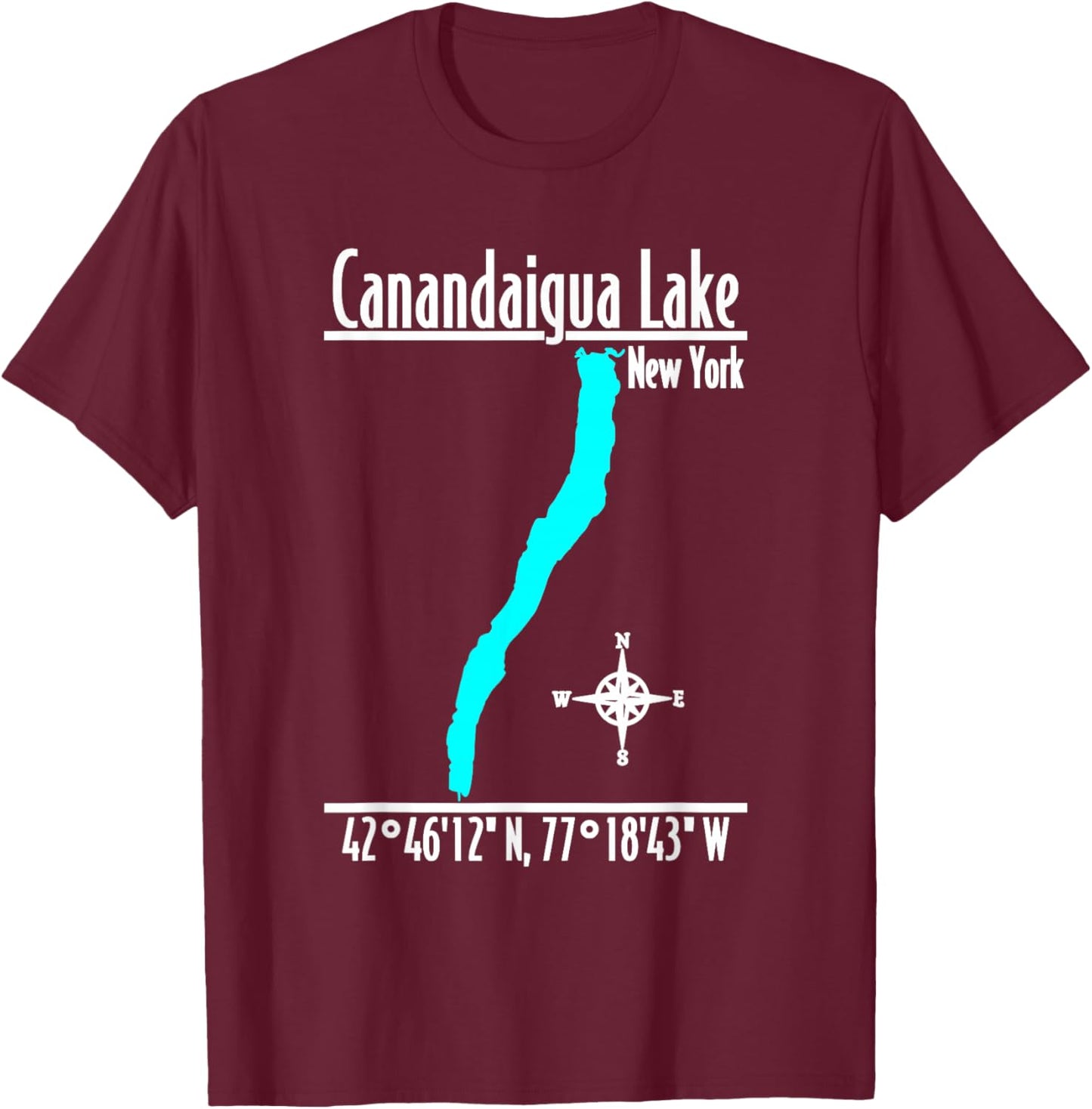 Modern Canandaigua Lake, New York T-Shirt - T-Shirt | Maroon