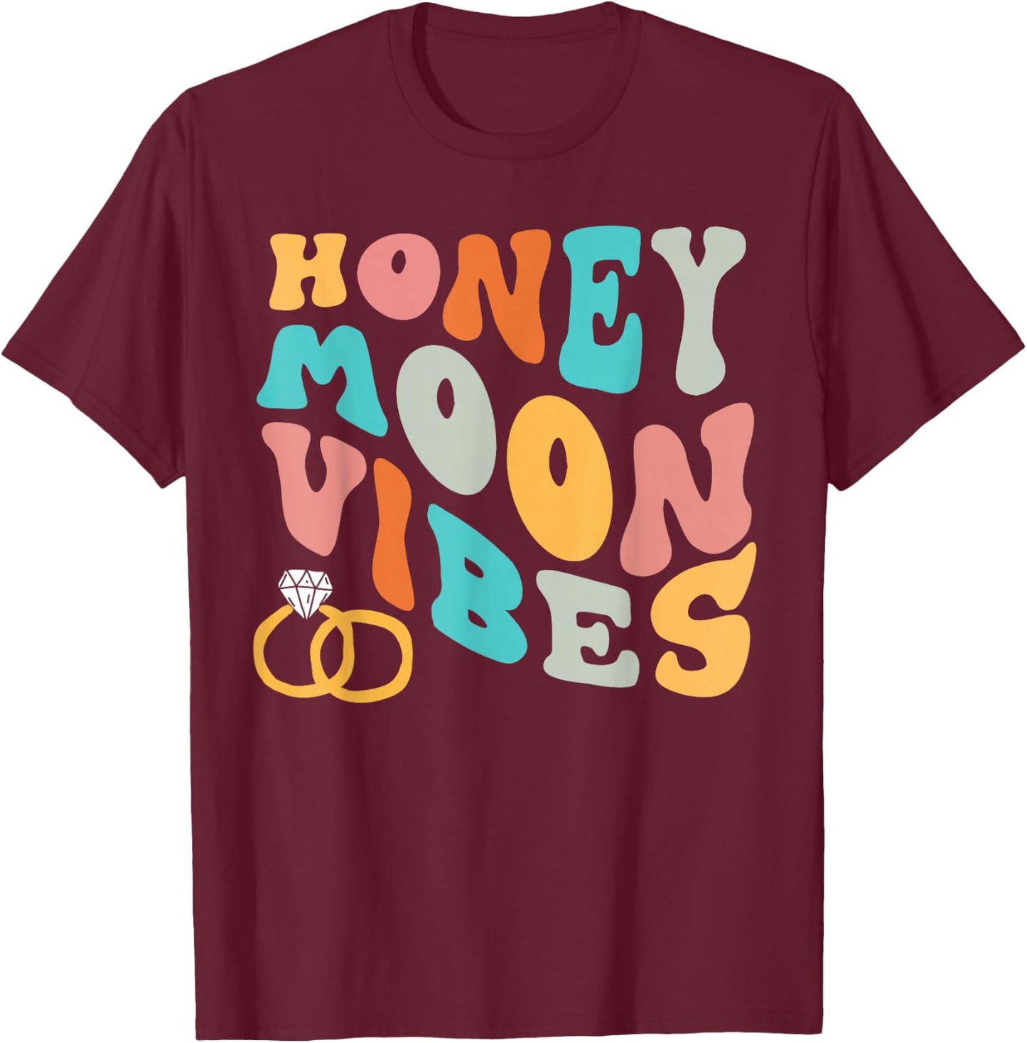 Honeymoon Vibes Retro Groovy Vintage Just Maried Couple T-Shirt - T-Shirt | Maroon