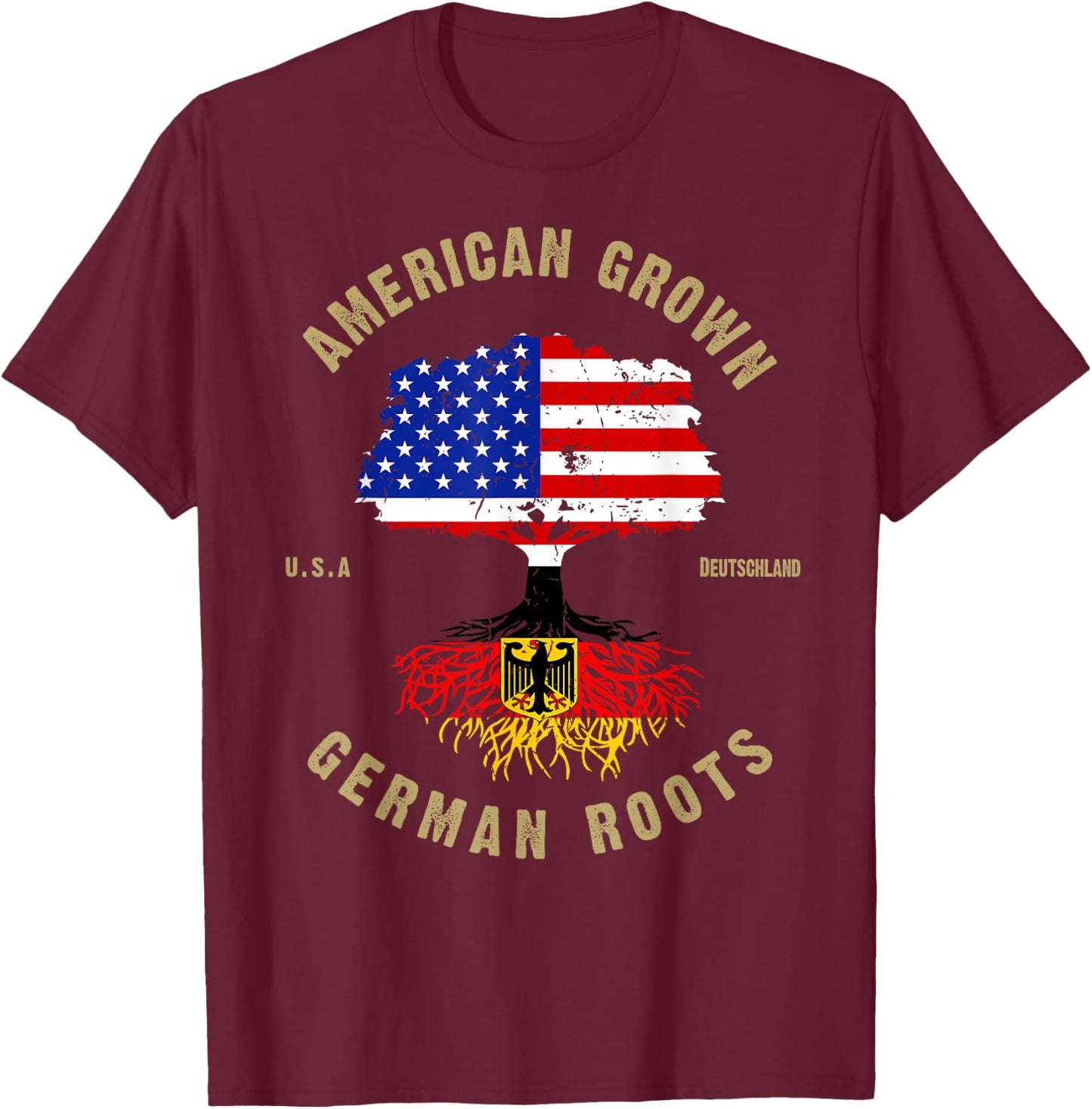 German Roots American Grown German Flag Oktoberfest T-Shirt - T-Shirt | Maroon