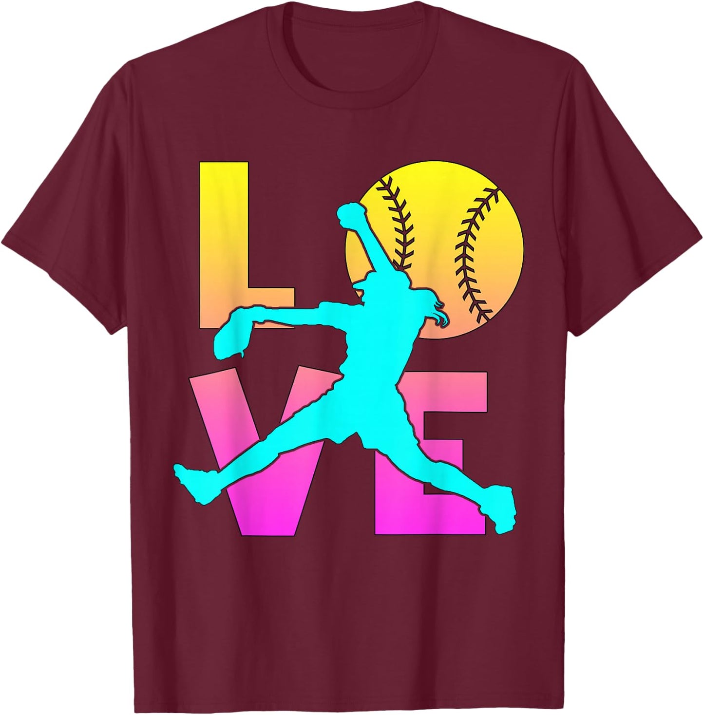 I Love Softball-Shirt Teen Girl Women Mom Cute Graphic T-Shirt - T-Shirt | Maroon
