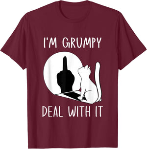 Funny Cat Shadow I'm Grumpy Deal With It T-Shirt - T-Shirt | Maroon