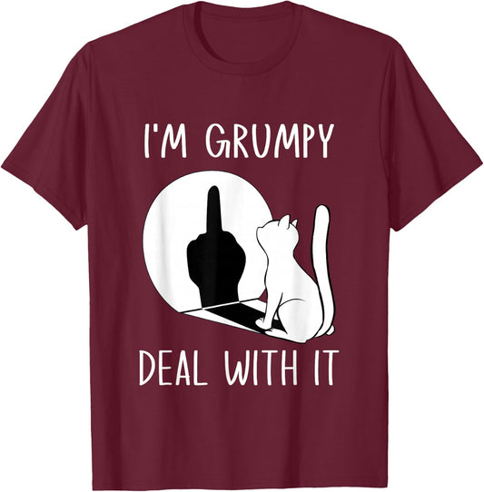 Funny Cat Shadow I'm Grumpy Deal With It T-Shirt - T-Shirt | Maroon
