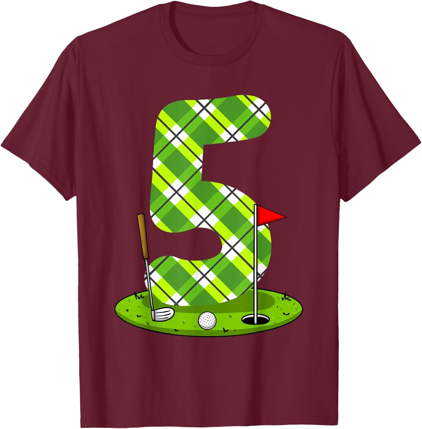 Golf Birthday Shirt For Kids 5th Birthday Party Golfer T-Shirt - T-Shirt | Maroon