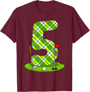 Golf Birthday Shirt For Kids 5th Birthday Party Golfer T-Shirt - T-Shirt | Maroon