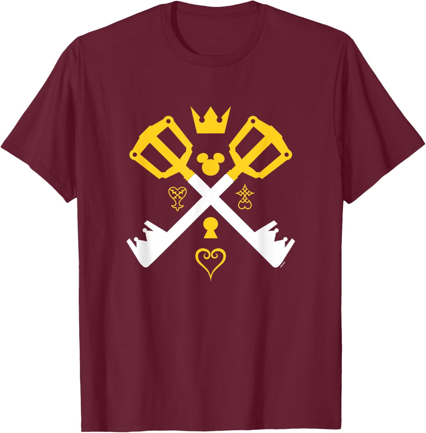 Kingdom Hearts Keyblades Crossed Gold and White Designs T-Shirt - T-Shirt | Maroon