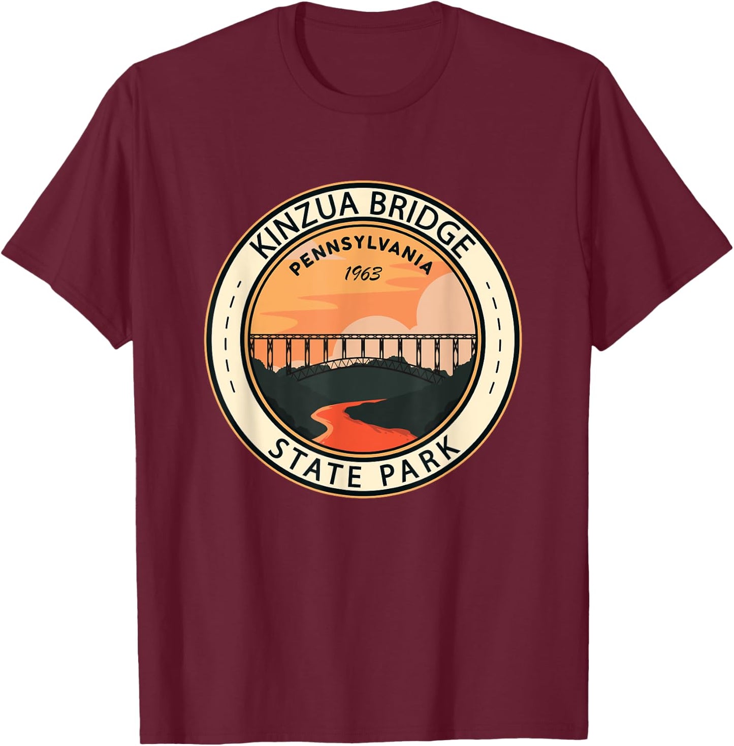 Kinzua Bridge State Park Pennsylvania Badge Vintage T-Shirt - T-Shirt | Maroon