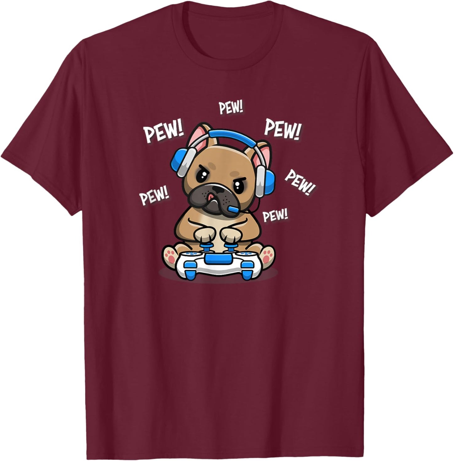 Funny Kawaii Kids Boys Girls Video Gamer Pew Frenchie Lover T-Shirt - T-Shirt | Maroon