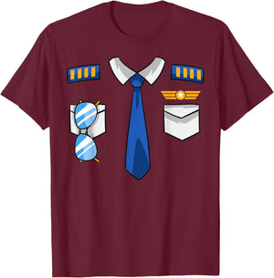 Pilot Uniform Costume Airplane Aviator Aviation Halloween Small T-Shirt - T-Shirt | Maroon